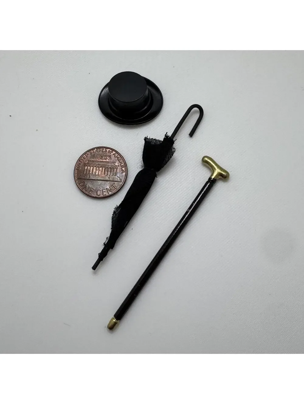 Miniature Umbrella Cane Top Hat Dollhouse‎ Gentleman Old Man Fancy Fairy Garden